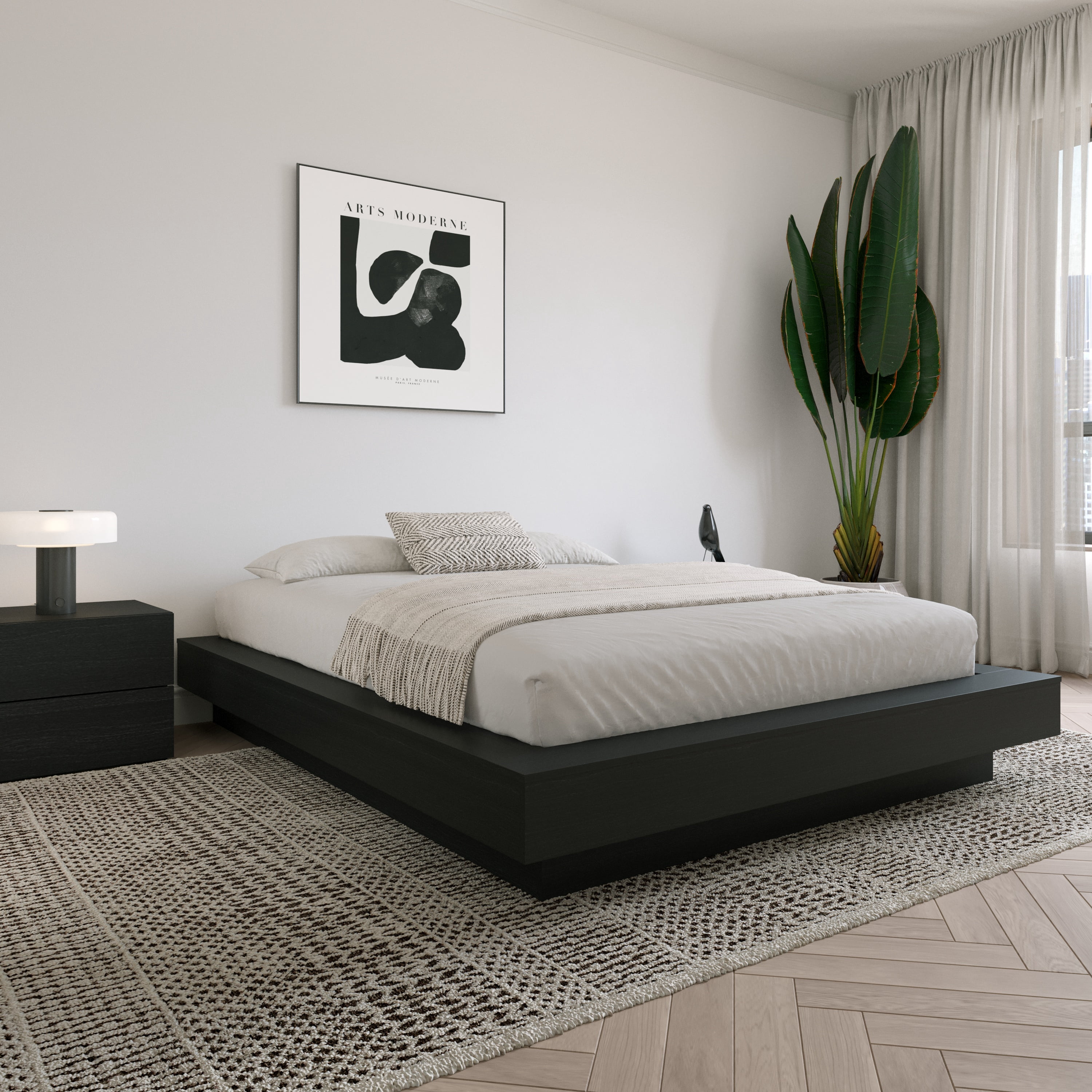 Nexera Marconi King Size Platform Wood Bed Frame, Black Oak
