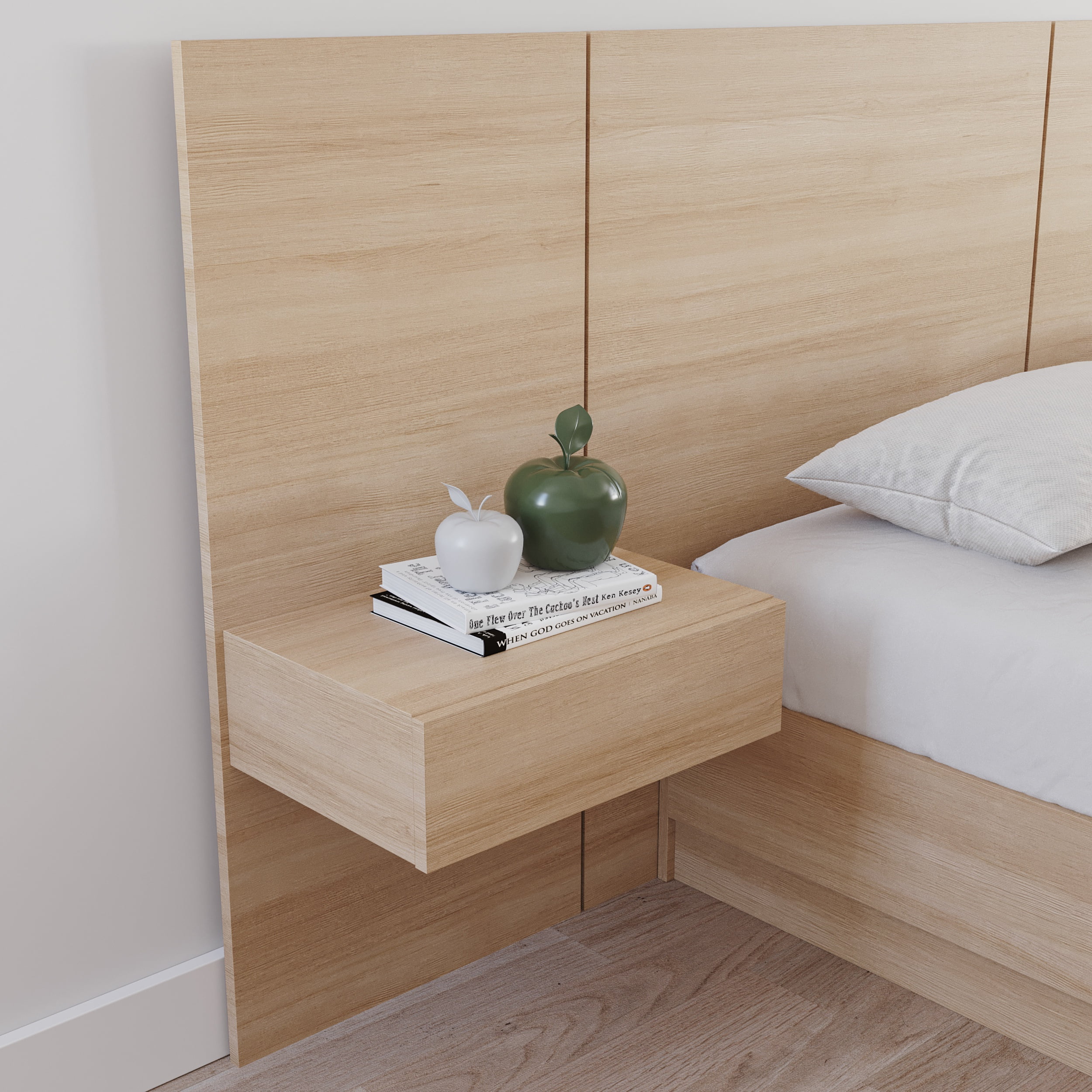 Nexera Milano Floating Nightstand Extension Panel, Natural Blonde Oak