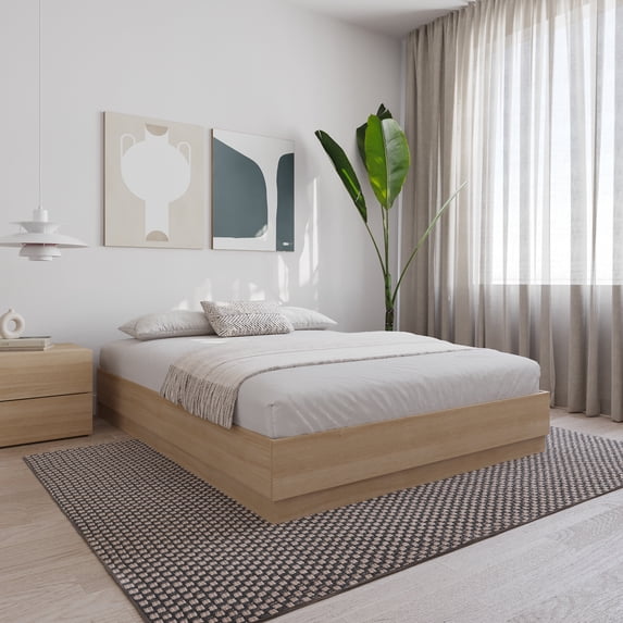 Nexera Milano Full Size Platform Bed Frame, Natural Blonde Oak