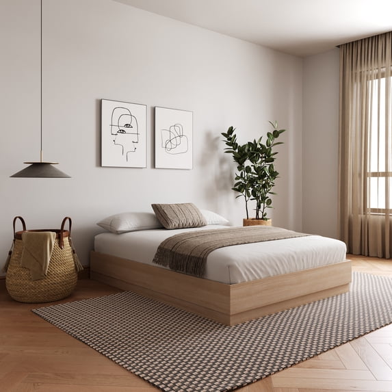 Nexera Milano King Size Platform Wood Bed Frame, Natural Blonde Oak
