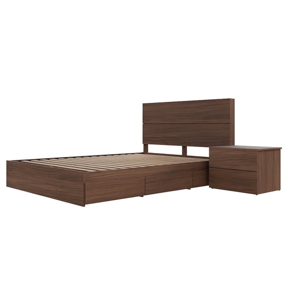 Nexera Milo 3-Piece Reversible Storage Bedroom Set,1 Nightstand, Queen