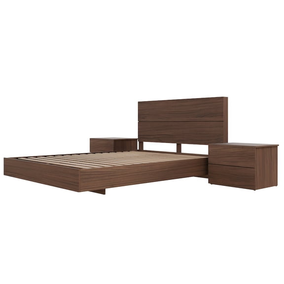 Nexera Milo 4-Piece Floating Platform Bedroom Set,2 Nightstands, Queen