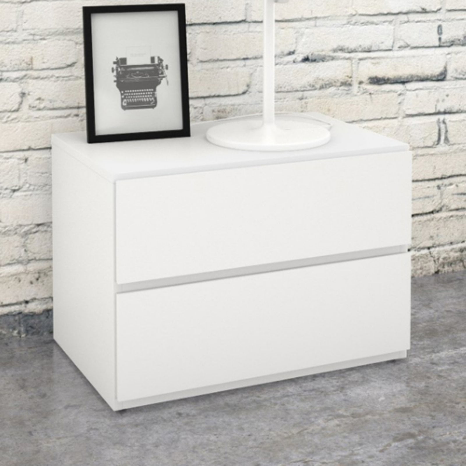 Sleek Modern White Nightstand with Charging Station and Storage Drawer