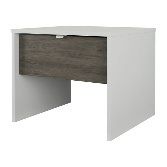 Nexera Modern 1 Drawer Bedroom Nightstand in White and Bark Grey Finish