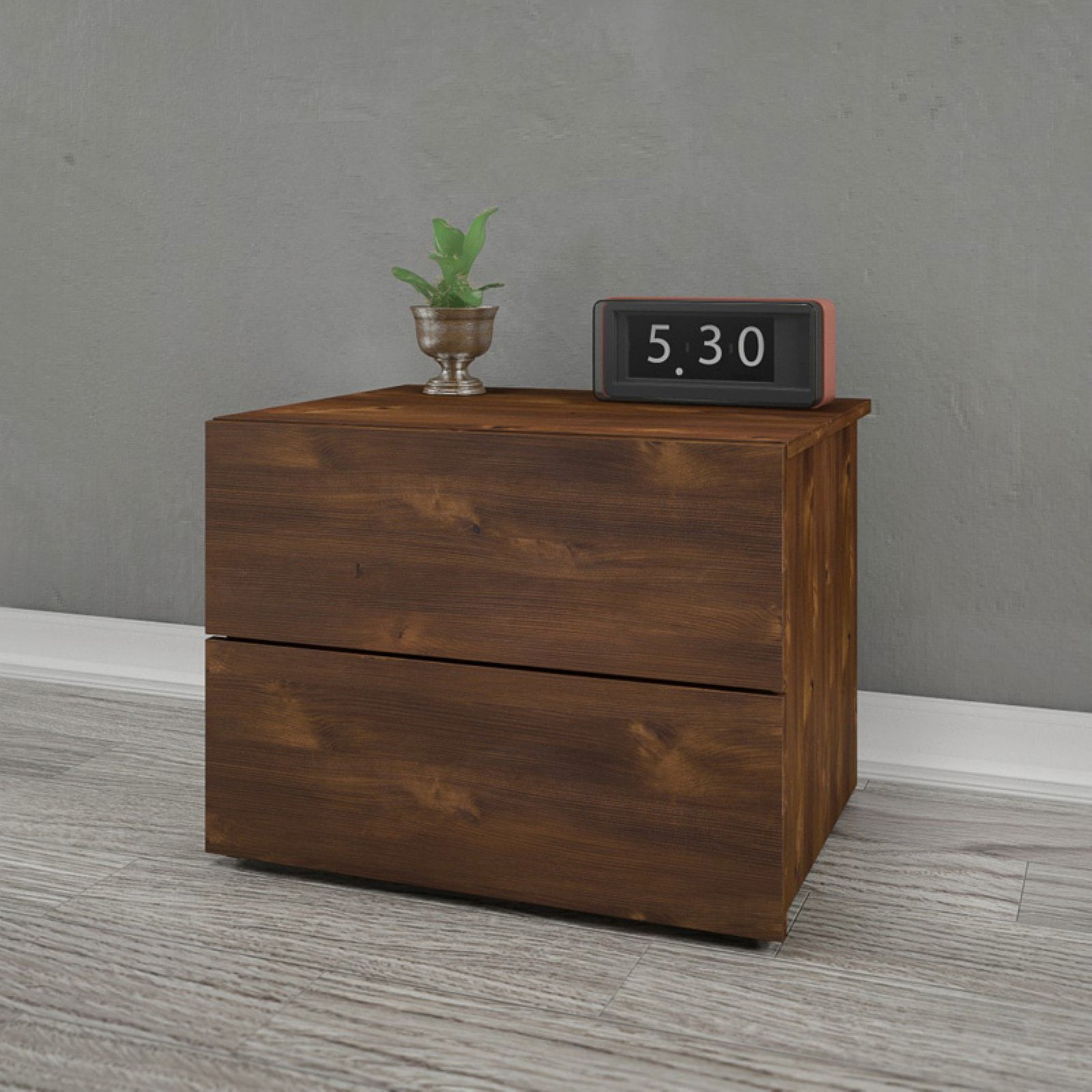 Truffle Rustic-Chic 2-Drawer Nightstand in Warp-Free Engineered Wood