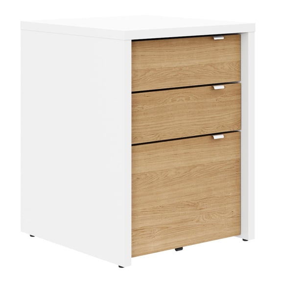 Nexera Chrono 3-Drawer Filing Cabinet, White and Natural Maple