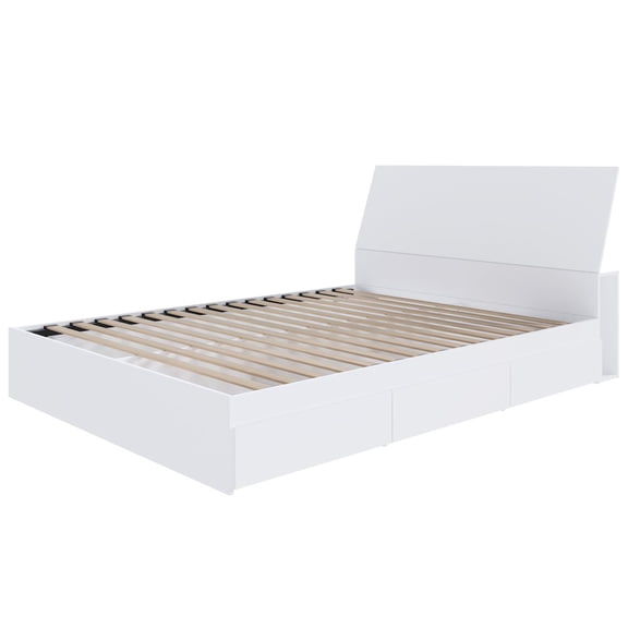 Nexera Paris Storage Bed with Lateral Storage Headboard, White