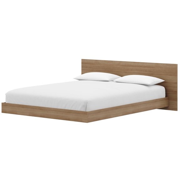 Nexera Satori Low Platform Full Size Bed with Headboard, Brown Oak