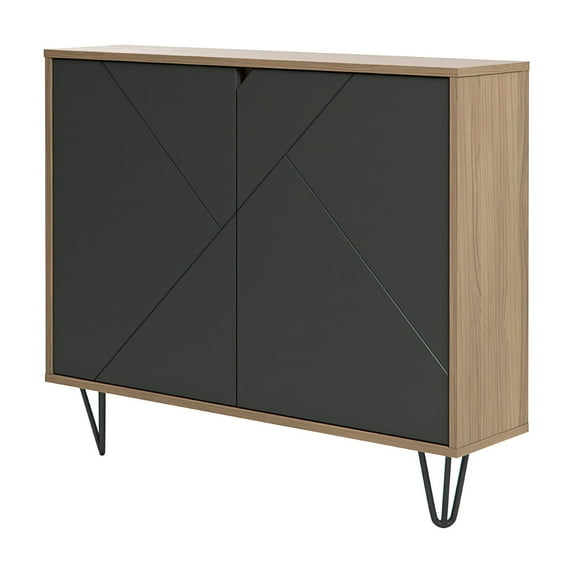 Nexera Slim Modern Wood Accent Cabinet with 2 Doors, Nutmeg & Charcoal Gray