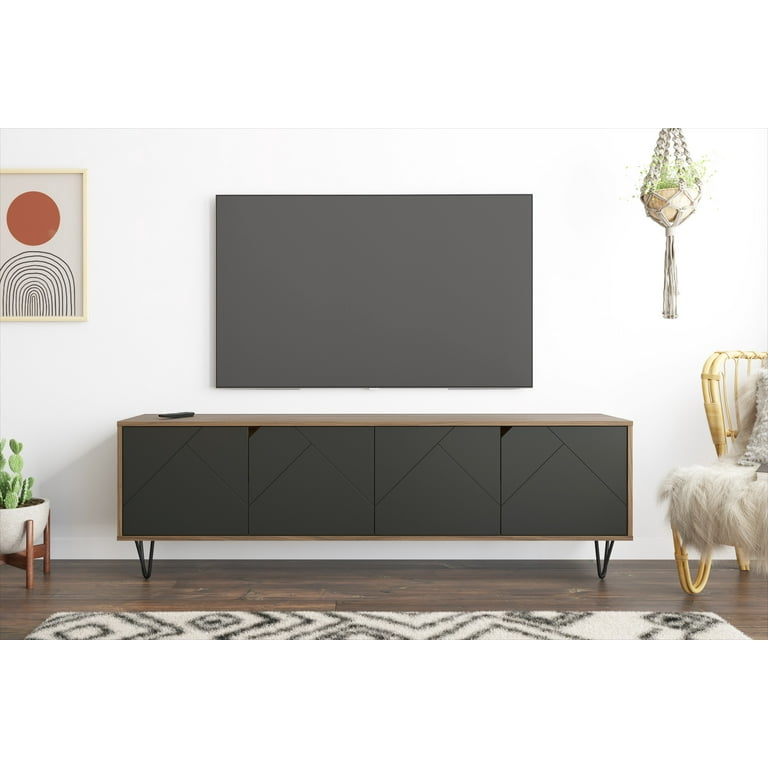 Nexera Slim TV Stand with 4 Doors for TVs up to 80 in. Nutmeg and Charcoal Gray