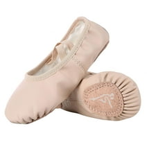 Nexete Leather Ballet Shoes Split-Sole Slipper Flats Ballet Dance Pull on Shoes Pink Black Nude Color for Girl Boy Toddler Kid