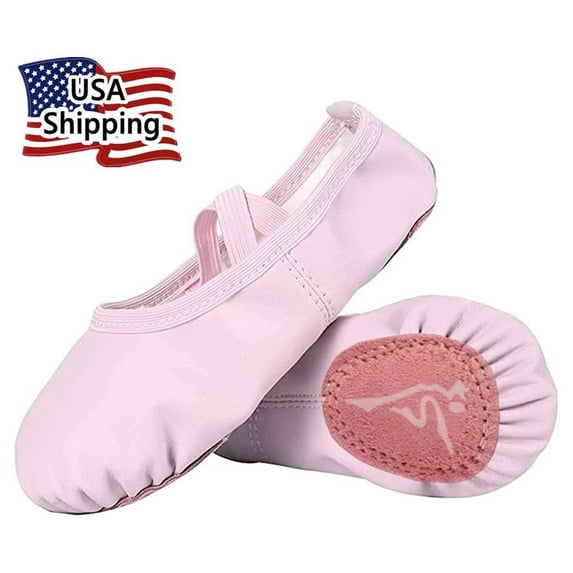 Nexete Leather Ballet Split-Sole Slipper Flats Dance Pull on, Pink Color for Girl
