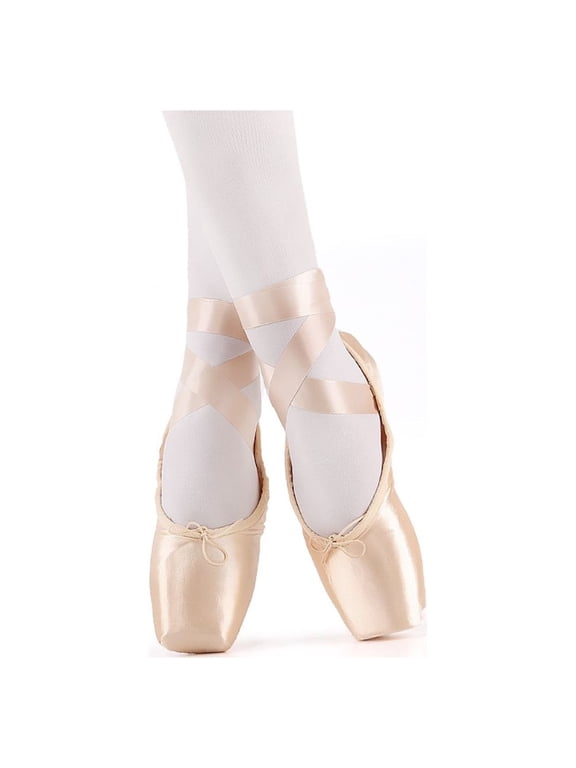 Point Shoes Dance Ballet Pointe Slippers Ballet Flats Shoes with Ribbons & Toe Pads Black Pink Red Color For Girls Women(Note: Please Order Same Street Size 1/2-1 Up)