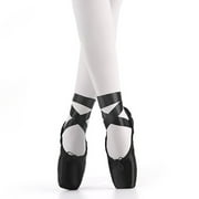 Nexete Pointe Dance Ballet Slippers Flats with Ribbons and Toe Pads, Black for Girls and Women