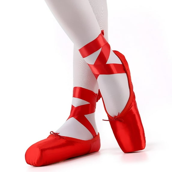 Nexete Pointe Shoe Dance Ballet Point Slippers Ballet Flats Shoes with Ribbons &Toe Pads ,Black Pink Red Color For Girls Women(Note: Order Same Street Size 1/2 -1 Up)