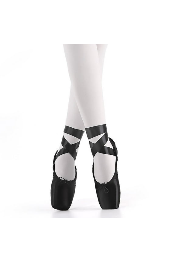 Pointe Shoe Dance Ballet Point Slippers Ballet Flats Shoes with Ribbons &Toe Pads ,Black Pink Red Color For Girls Women(Note: Order Same Street Size 1/2 -1 Up)