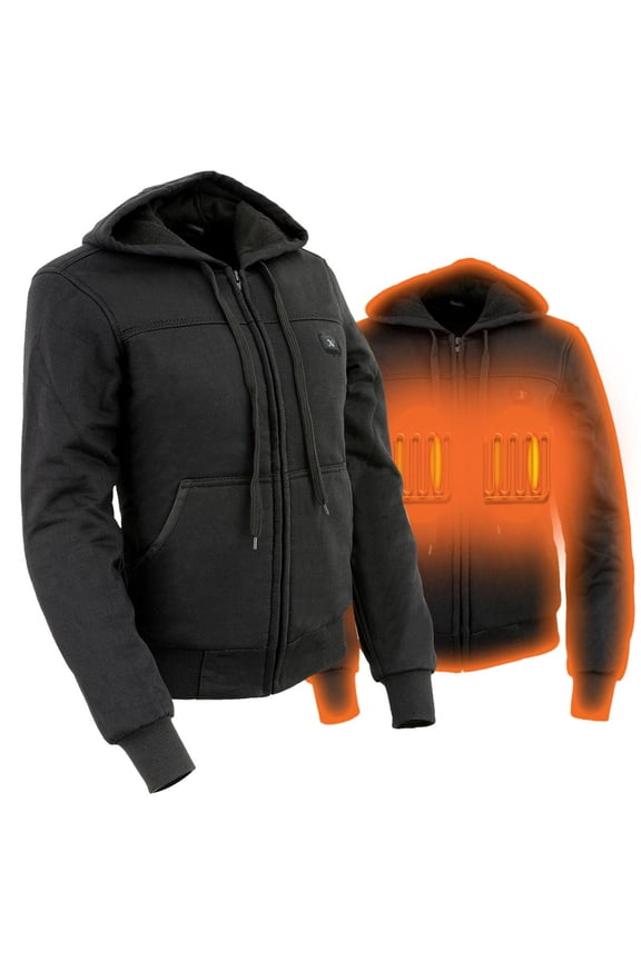 MPL2713SET Women Black 'Heated' Front Zipper Fiery Hoodie Jacket for Outdoor Activities Large