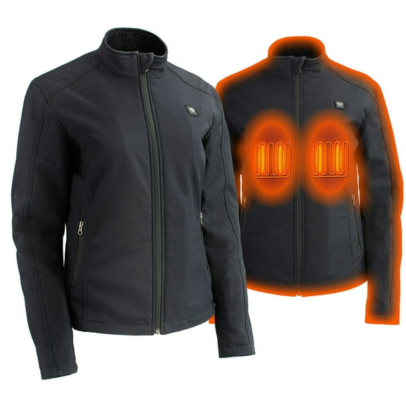 Nexgen Heat MPL2760SET Women's Black Soft Shell Jacket with Heating Panels (Rechargeable Battery Pack Included) X-Large