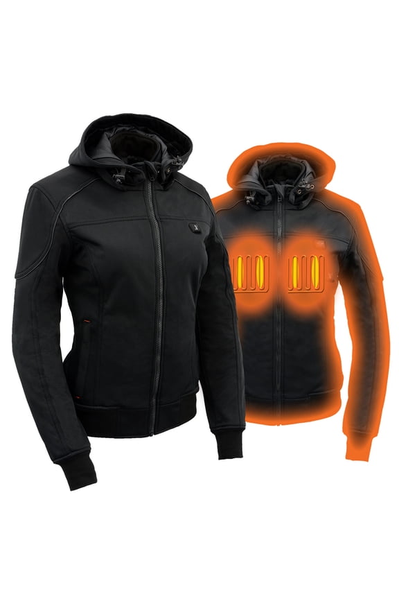 MPL2761SET Women's Black 'Heated' Soft Shell Racing Style Heated Jacket for Hiking Riding w/ Battery 3X-Large