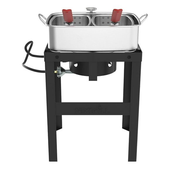 Nexgrill 18 QT Aluminum Fish Fryer with Crawfish Boiler Pot & Double Strainer Basket for Poultry, Seafood, and More, 58,000 BTU Outdoor Deep Fryer, Welded Steel Stand & Included Thermometer -840-0006
