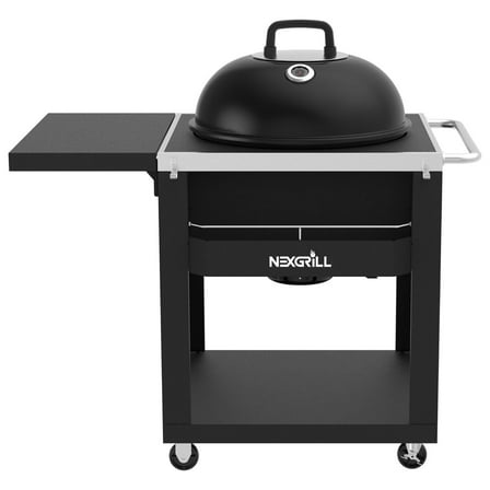 Nexgrill 22" Charcoal Grill with Table Cart and Side Table, 358 SQ In Grate, Adjustable Air Vents, Integrated Temperature Gauge, Mobile Cart Barbecue Grill for Camping, Picnics, and More - 810-0026HC