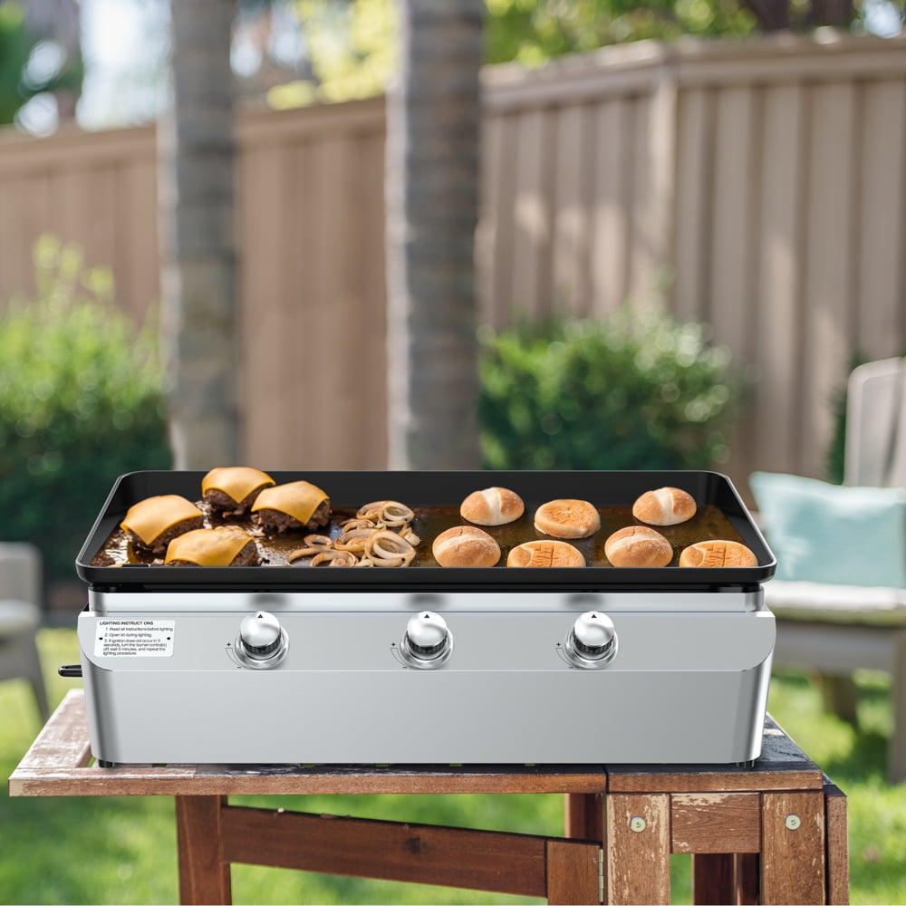 Stainless Steel 3-Burner Propane Gas Tabletop Griddle