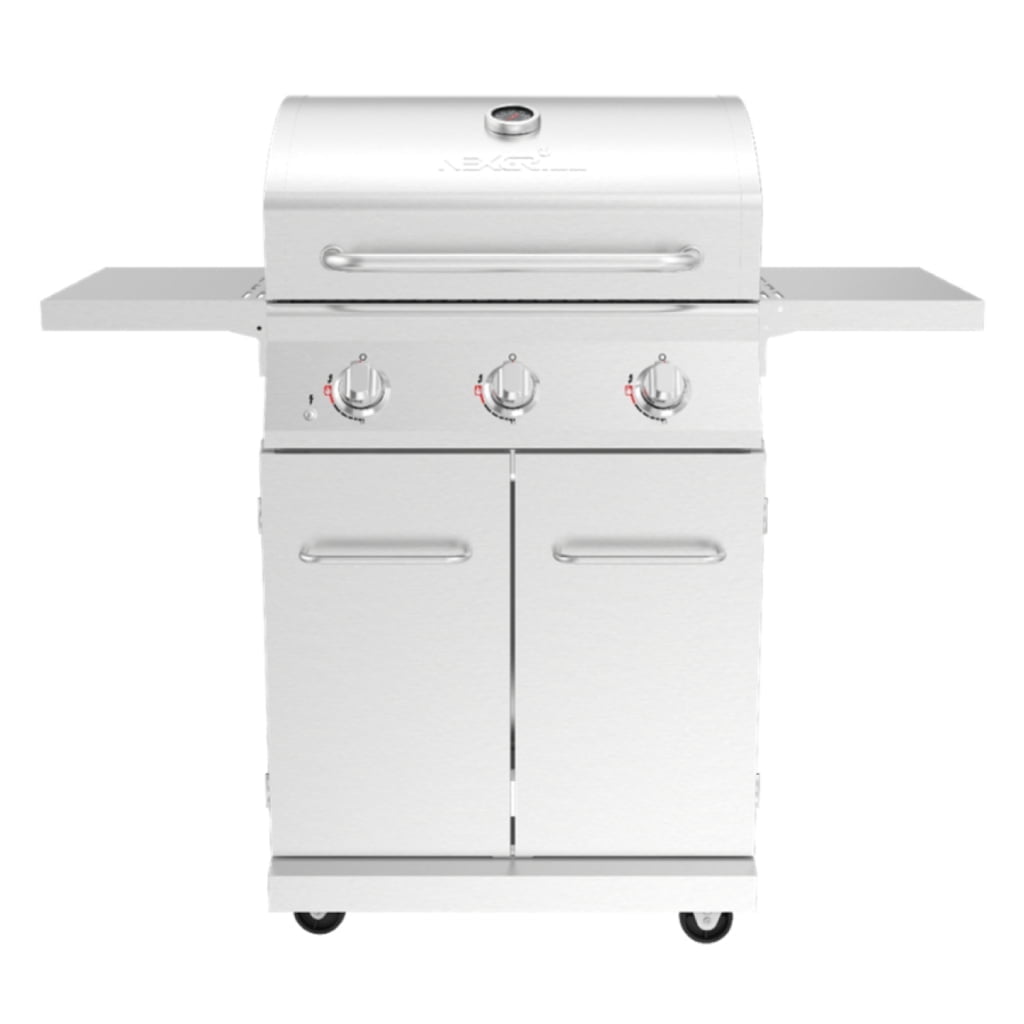 Stainless Steel 3-Burner Propane Gas Outdoor Grill with Foldable Shelves