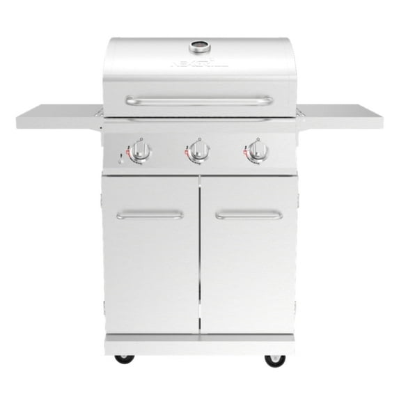 Nexgrill 3-Burner Stainless Steel Propane Gas Grill with Side Tables, 40,500 BTUs, 4 Wheel Transport, 591 SQ. IN. Cooking Space, Outdoor Kitchen Grill for BBQs, Patios, and More - 720-0830MN