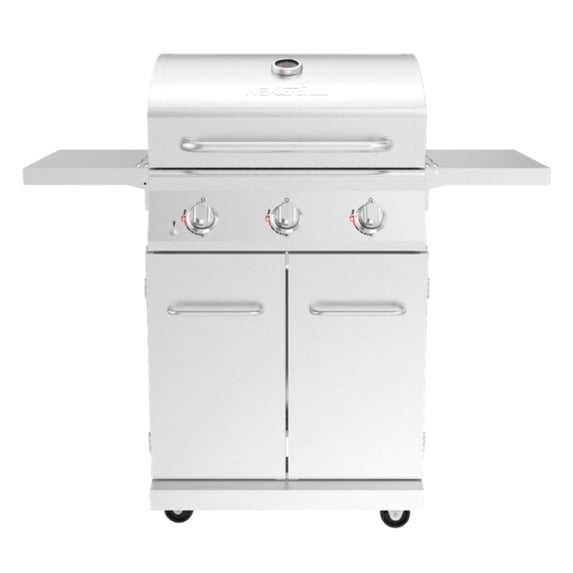Nexgrill 3-Burner Stainless Steel Propane Gas Grill with Side Tables, 40,500 BTUs, 4 Wheel Transport, 591 SQ. IN. Cooking Space, Outdoor Kitchen Grill for BBQs, Patios, and More - 720-0830MN