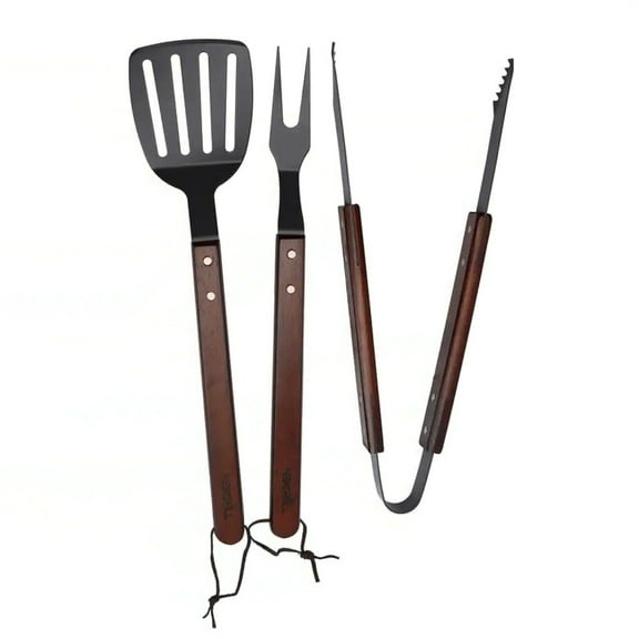 Nexgrill 3-Piece BBQ Grill Tool Set – Spatula, Tongs & Roasting Stick with Wooden Handles – Heavy-Duty Grilling Accessories for Outdoor Cooking, Camping, and Tailgating – 530-0033A