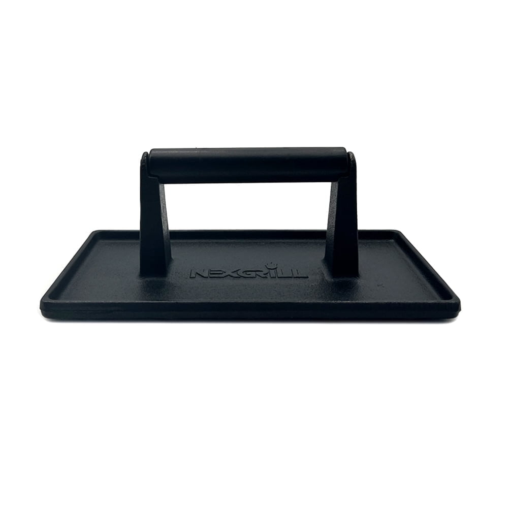 Heavy-Duty Black Cast Iron Grill Press with Wooden Handle