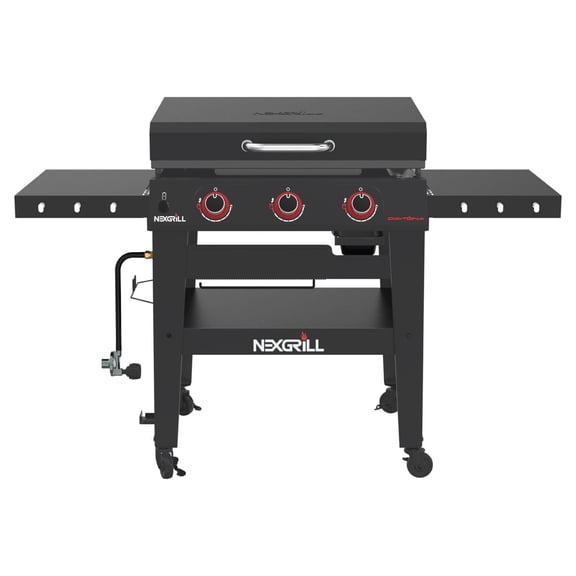 Nexgrill Daytona 3-Burner Propane Gas Griddle with Side Tables, 45000 BTUs Flat Top Grill, 630 SQ. in. Hot Rolled Steel Cooking Space, Outdoor Cooking Barbeque, Black - 720-1057B