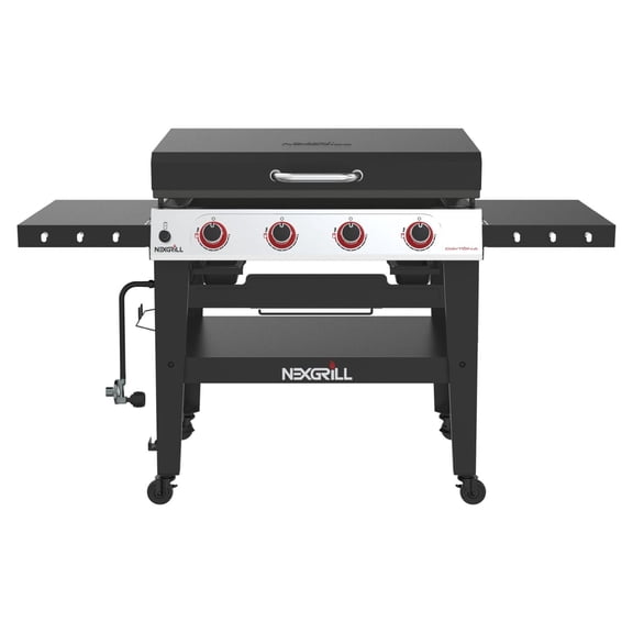 Nexgrill Daytona 4-Burner Propane Gas Griddle with Side Tables, 60000 BTU Flat Top Grill, 756 SQ In. Hot-Rolled Steel Cooking Space, Outdoor Cooking Barbeque, Black - 720-1058A