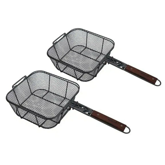 Nexgrill Deep Fryer Basket with Removable Wooden Handle, Non-Stick Graphite Fish Fry Basket with Locking Lid for Seafood, Crawfish, Fries & Outdoor Cooking - 530-0020A (2 Pack)