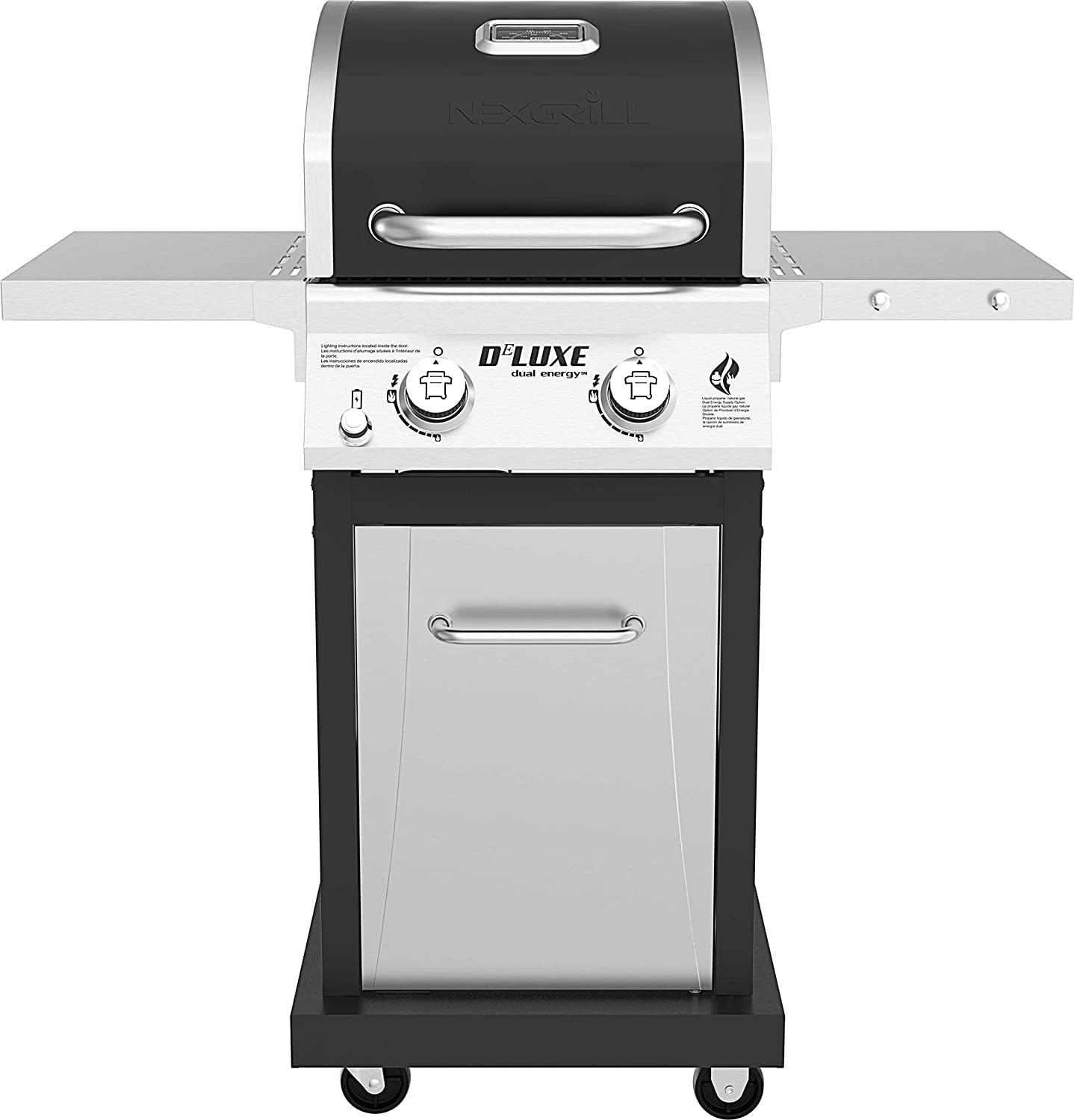 Nexgrill Deluxe 2 Burner Propane Gas Grill, for Outdoor Cooking, Patio, Garden Barbecue Grill with Two Foldable Shelves, Silver and Black