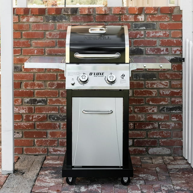 Nexgrill Deluxe 2-Burner Propane Gas Grill w/ 2 Foldable Shelves, Outdoor Cooking, Patio, BBQ, Silver & Black, 720-0864RA