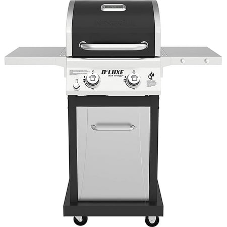 Nexgrill Deluxe 2-Burner Propane Gas Grill w/ 2 Foldable Shelves, Outdoor Cooking, Patio, BBQ, Silver & Black