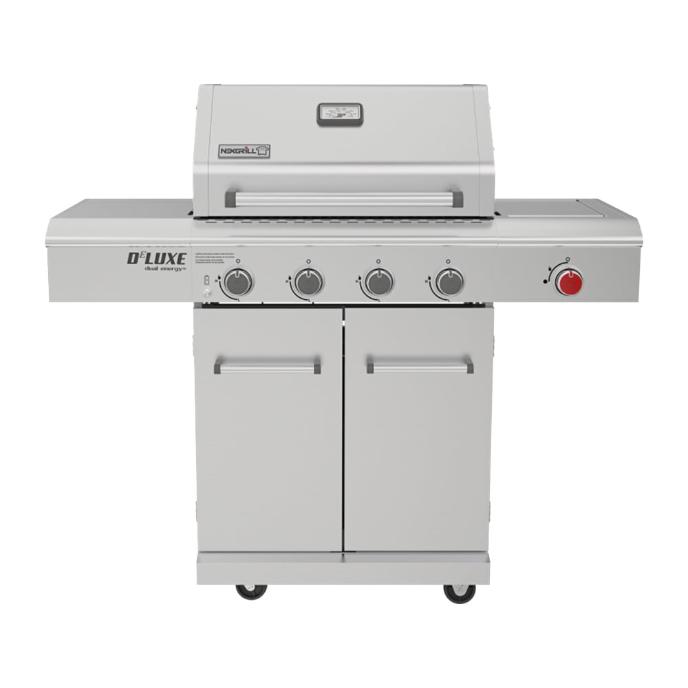 Nexgrill Deluxe 4-Burner Dual Energy Propane Gas Grill with Infrared Side Burner and Cabinets - 63000BTUs