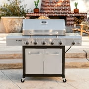 Nexgrill Deluxe 5-Burner Propane Gas Grill with Side Table and Ceramic Searing Side Burner - 75000BTUs