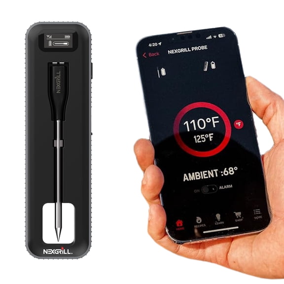 Nexgrill Digital Wireless Meat Thermometer Smart Meat Probe Thermometer Wireless for Grilling, Smoker, Oven & BBQ Cooking Thermometer for Meat with Dual Temp Sensor & Charging Case 530-04113