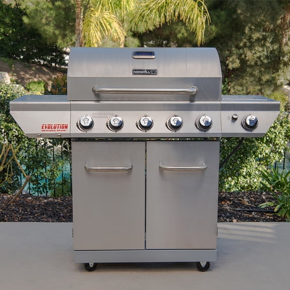 Nexgrill Evolution 5-Burner Propane Gas Grill with Infrared Technology, Side Burner, and Side Table - 57000BTUs, Stainless Steel