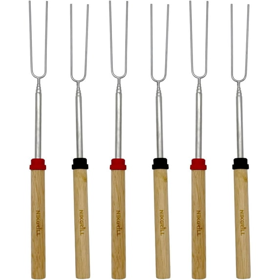 Nexgrill Extendable Roasting Grill Fork Stick, 6-Pack 32" Roasting Sticks, Dual Fork Grilling & Cooking Accessory for BBQs, Tailgating, Camping, Outdoor Cooking, 530-0023G