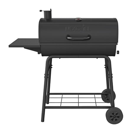 Nexgrill Premium 29" Charcoal Grill with Side Shelf, 552 SQ In Cooking Space, Adjustable Charcoal Tray, Chimney Air Vent, Warming Rack, Barrel Smoker Grill for Camping, Picnics, and More - 810-0029C