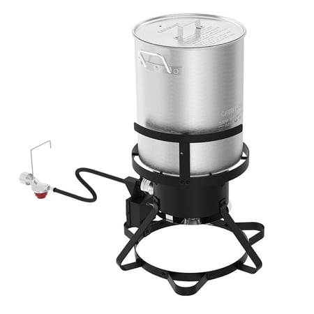 Nexgrill Turkey Fryer Burner with 30Qt Aluminum Crawfish Boiler Pot & Strainer for Poultry, Seafood, and More, 38,000 BTU Propane Deep Fryer Burner, CSA Approved Design with Included Hook - 840-0005