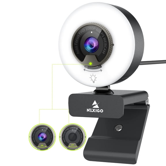 NexiGo N960E 1080P Webcam with Light, Autofocus, Stereo Microphone & Privacy Cover