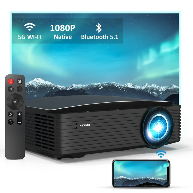 NexiGo PJ20 LCD Projector, 350 ANSI, Native 1080P, Bluetooth 5.1