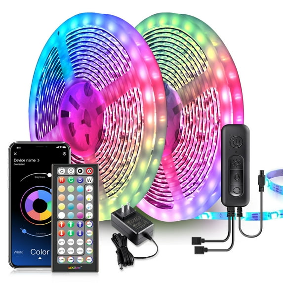 65.6Ft LED Strip Lights Music Sync Color Changing RGB LED Strip 44-Key Remote, Sensitive Built-in Mic, Bluetooth Controlled LED Lights Rope Lights, 5050 RGB LED Light Strip