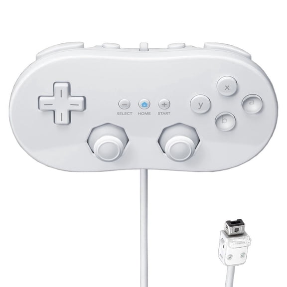 Nexilux Dual Analog Wired Classic Controller Compatible with Nintendo Wii / WiiU Remote - White