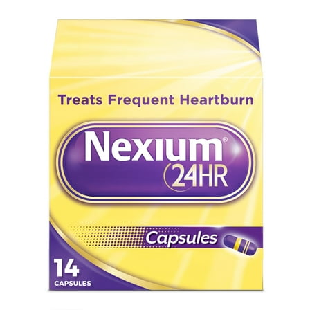 Nexium 24HR Acid Reducer Heartburn Relief Capsules for All-Day and All-Night Protection From Frequent Heartburn With Esomeprazole Magnesium, 14 Count