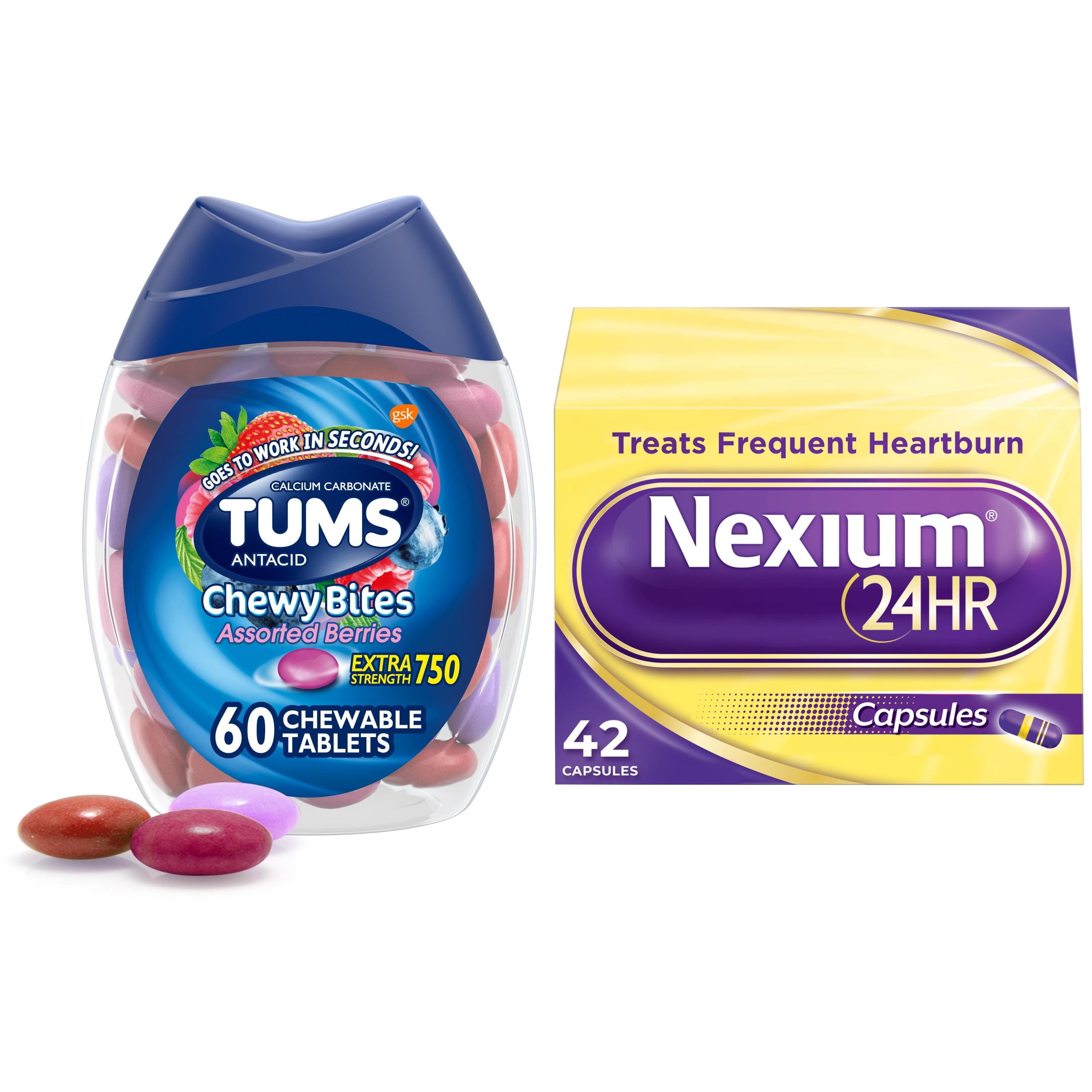 Nexium 42CT Capsule + Tums Chewy Bites Berry 60CT Extra Strength